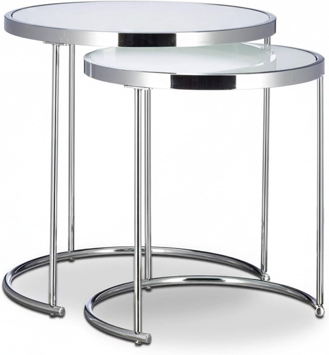 Relaxdays Satztische rund, Chromgestell, 2er Set, modernes Design - Milchglas, Couchtisch Metall, Be