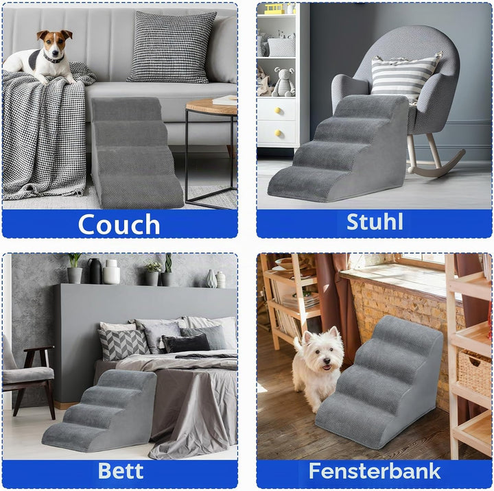 ABQ 4-stufige Hundetreppe für hohe Betten und Sofas – Extra hohe Treppe für kleine Hunde und Katzen,