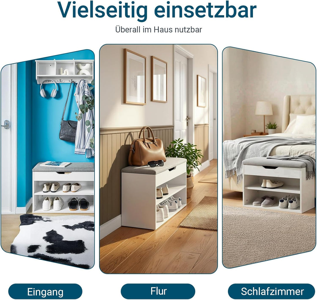 SoBuy FSR25-HG Schuhbank mit Sitzfläche Sitzbank Schuhregal Schuhschrank, Schuhtruhe Hellgrau BHT ca