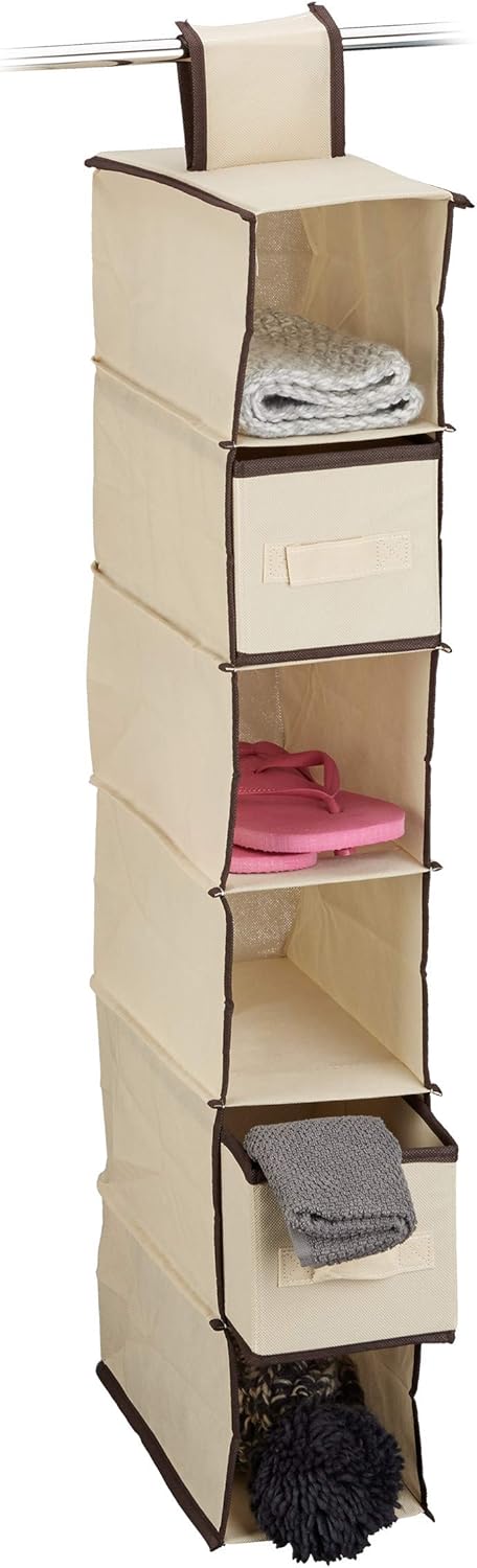 Relaxdays 3 x Hängeregal Stoff, Hängeaufbewahrung, 6 Fächer, 2 Schübe, für Kleiderschrank, HxBxT: ca
