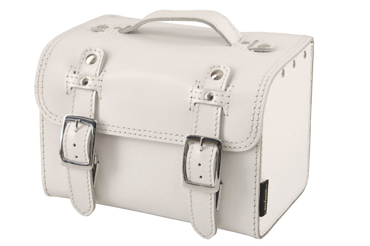 made4bikers Leder Hecktasche mit Schnellverschluss Gepäckträgertasche weiss passend für Simson S50 S