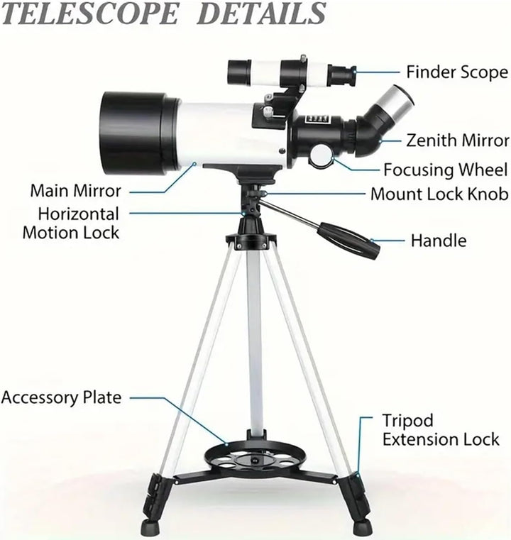 Misilmp Teleskop, inkl. Linsen, Handyhalterung, Tragetasche 70mm Aperture 400mm Refraktor Teleskope
