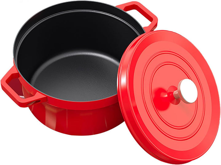 Emailletopf Gusseisen Schmortopf Antihaft mit Deckel: 3.8L Kapazität Kitchen Topf 360° Wärmeleitung