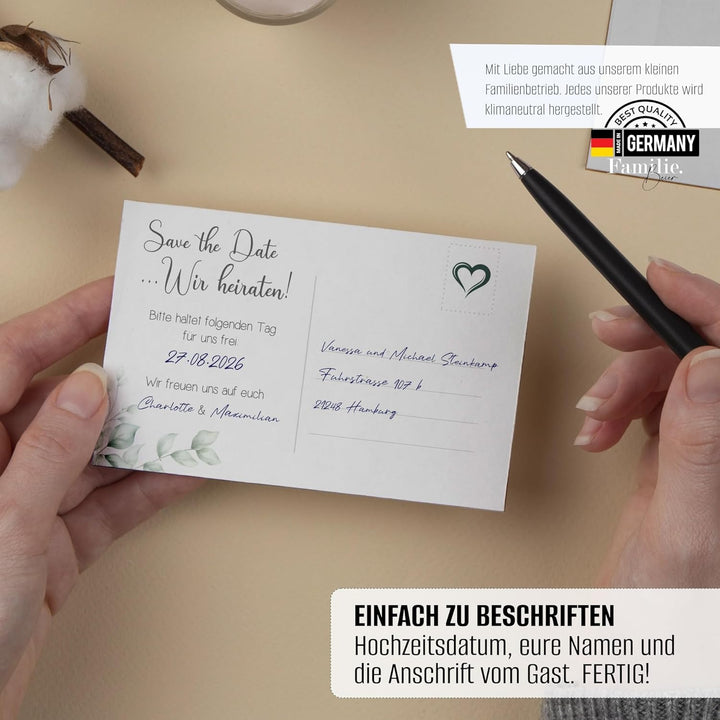 40 Save the Date Karten im Set I Elegante Postkarten für die Hochzeit I Hochwertige Hochzeitseinladu