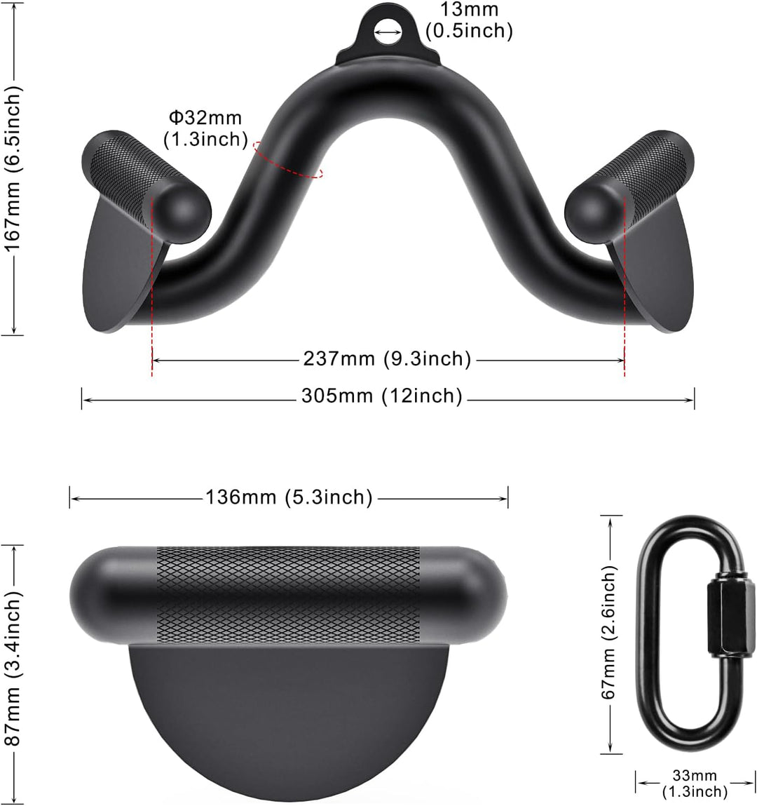 Kipika LAT Pull Down Bars Cable Machine Attachment, Rowing T-bar V-bar Set, Back Strength Training H