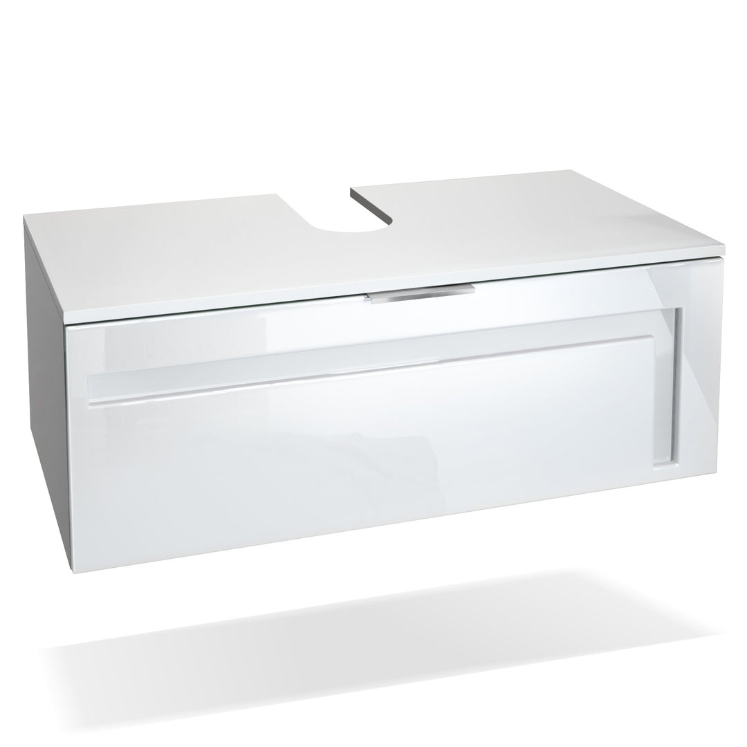 Vladon Waschtisch Waschbecken Unterschrank Aloha V2, Korpus in Weiss matt/Fronten in Weiss Hochglanz
