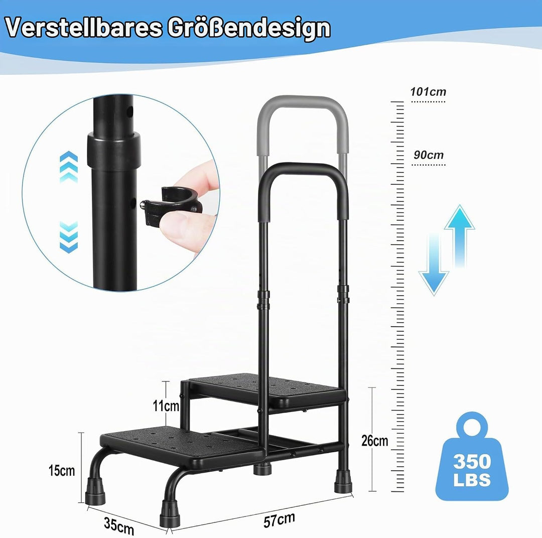 Badewannenstufe mit Haltegriff – Einstiegshilfe für Senioren Behinderte, 2 Stufen, Tragfähigkeit bis