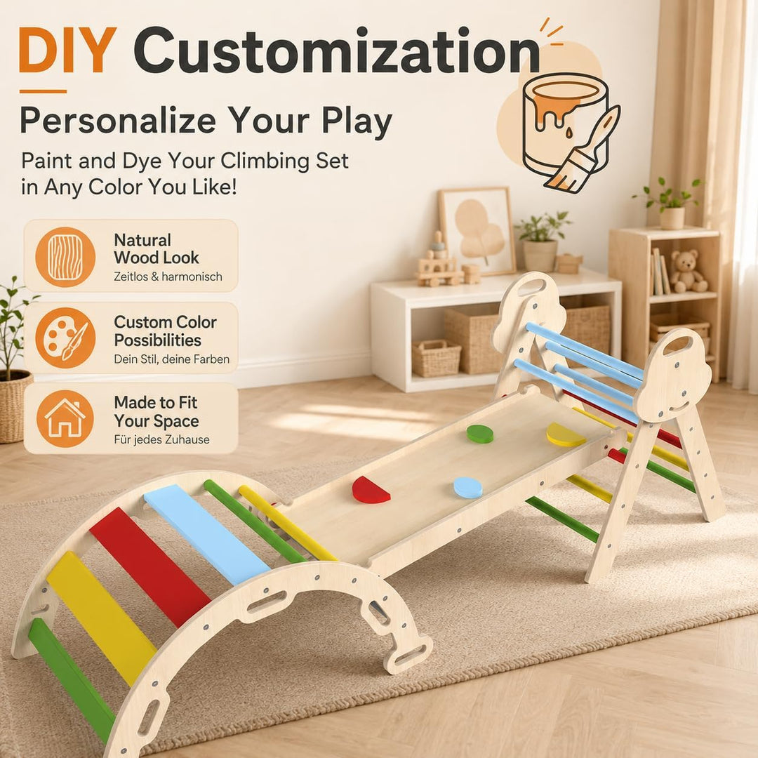 Montessori Indoor Spielset: 7-in-1 Klettergerüst mit Rutsche, Bogen &amp; Matte für Kleinkinder und Kind
