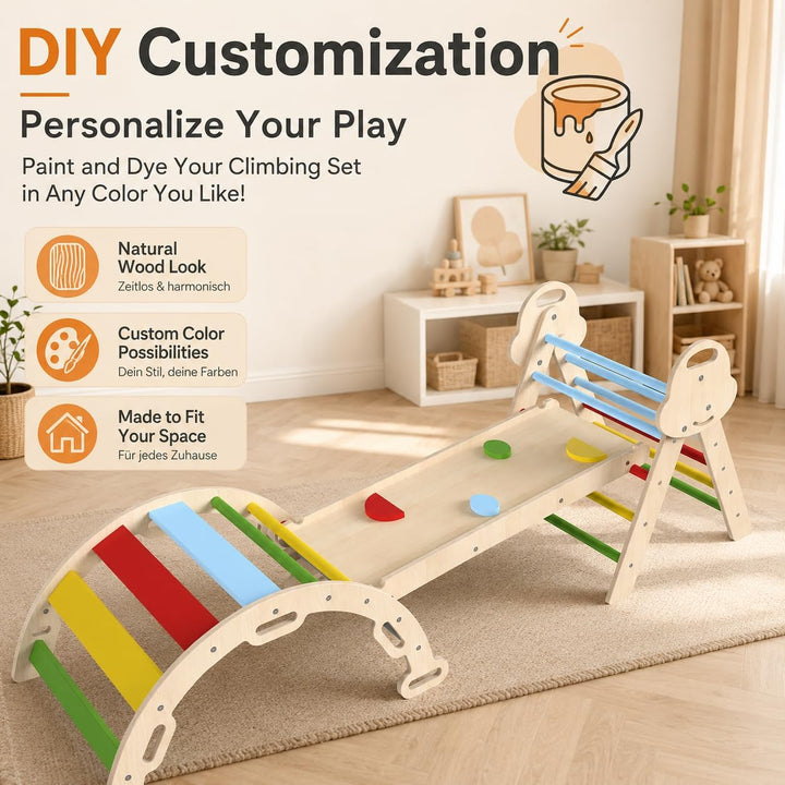 Montessori Indoor Spielset: 7-in-1 Klettergerüst mit Rutsche, Bogen &amp; Matte für Kleinkinder und Kind