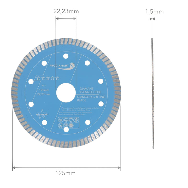 PRODIAMANT F33 Profi Diamant Fliesenscheibe ø 125mm für Naturstein Granit Fliesen und Keramik Bohrun