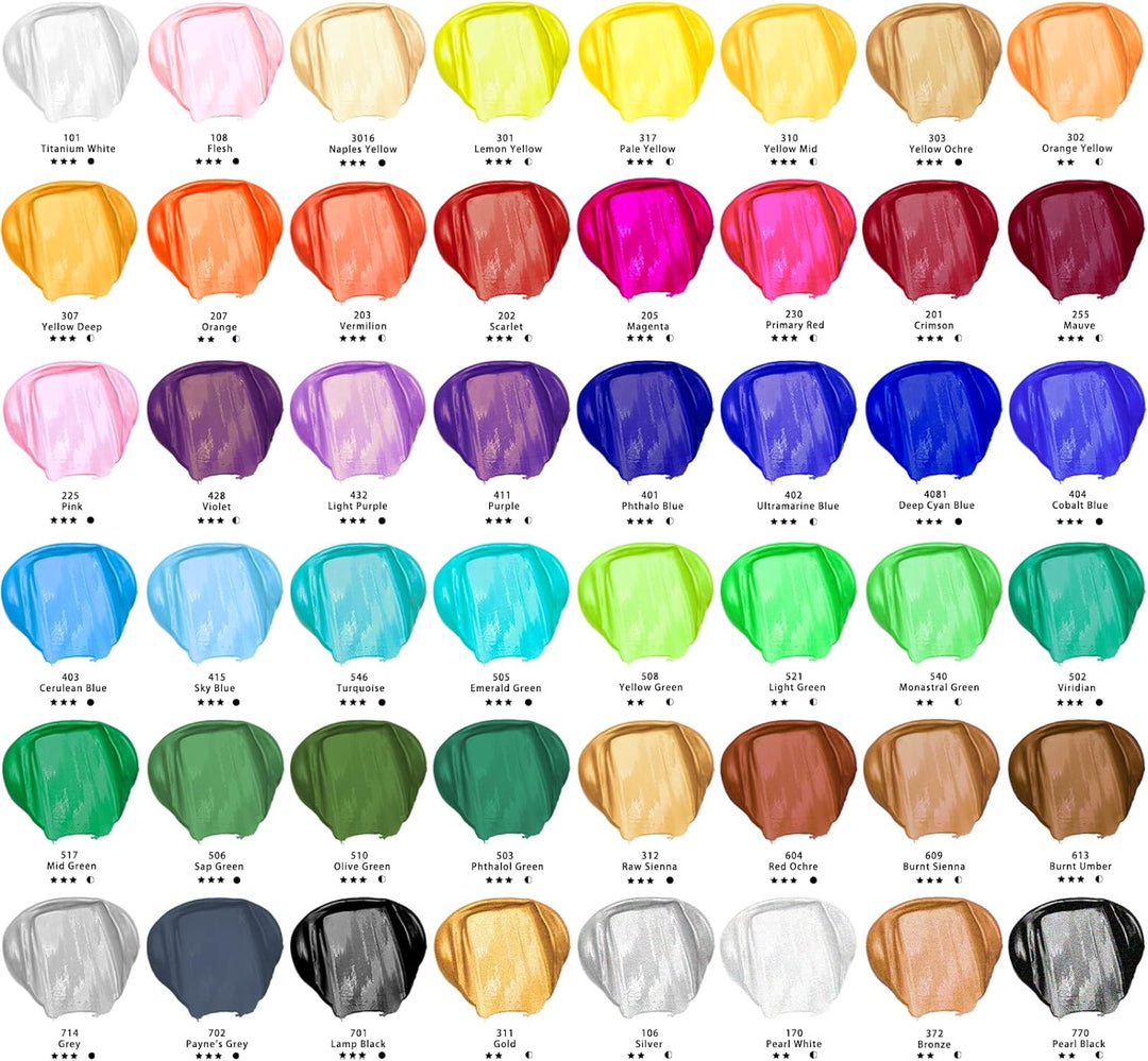 Artecho Acrylfarben Set 48x59 ml, Acrylic Paint Set, Wasserfest und Lichtecht, Schnell Trocknend, id