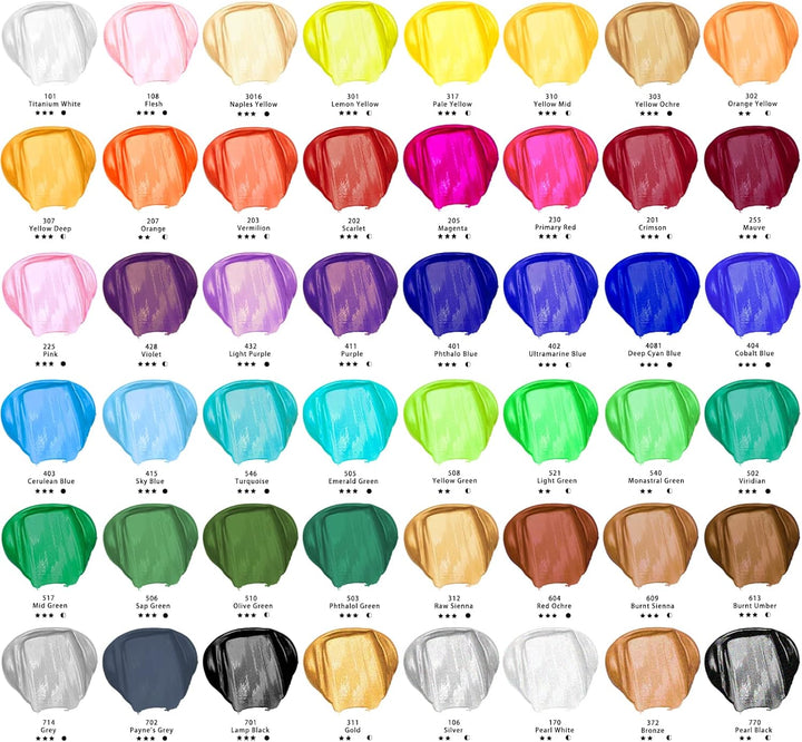 Artecho Acrylfarben Set 48x59 ml, Acrylic Paint Set, Wasserfest und Lichtecht, Schnell Trocknend, id