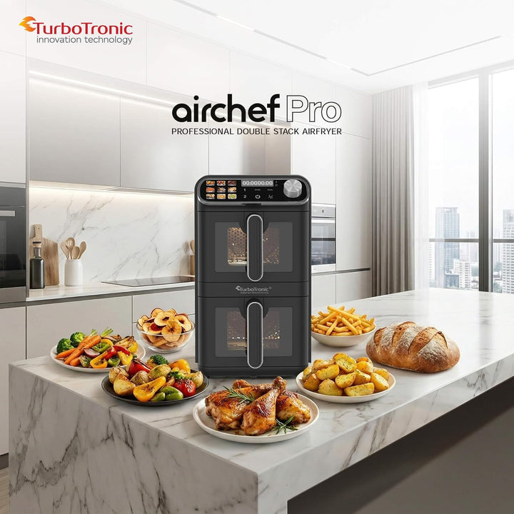 TurboTronic Heissluftfritteuse XXL – 11 L vertikale Doppelkammer Heissluftfritteuse 2 × 5,5 L DualZo
