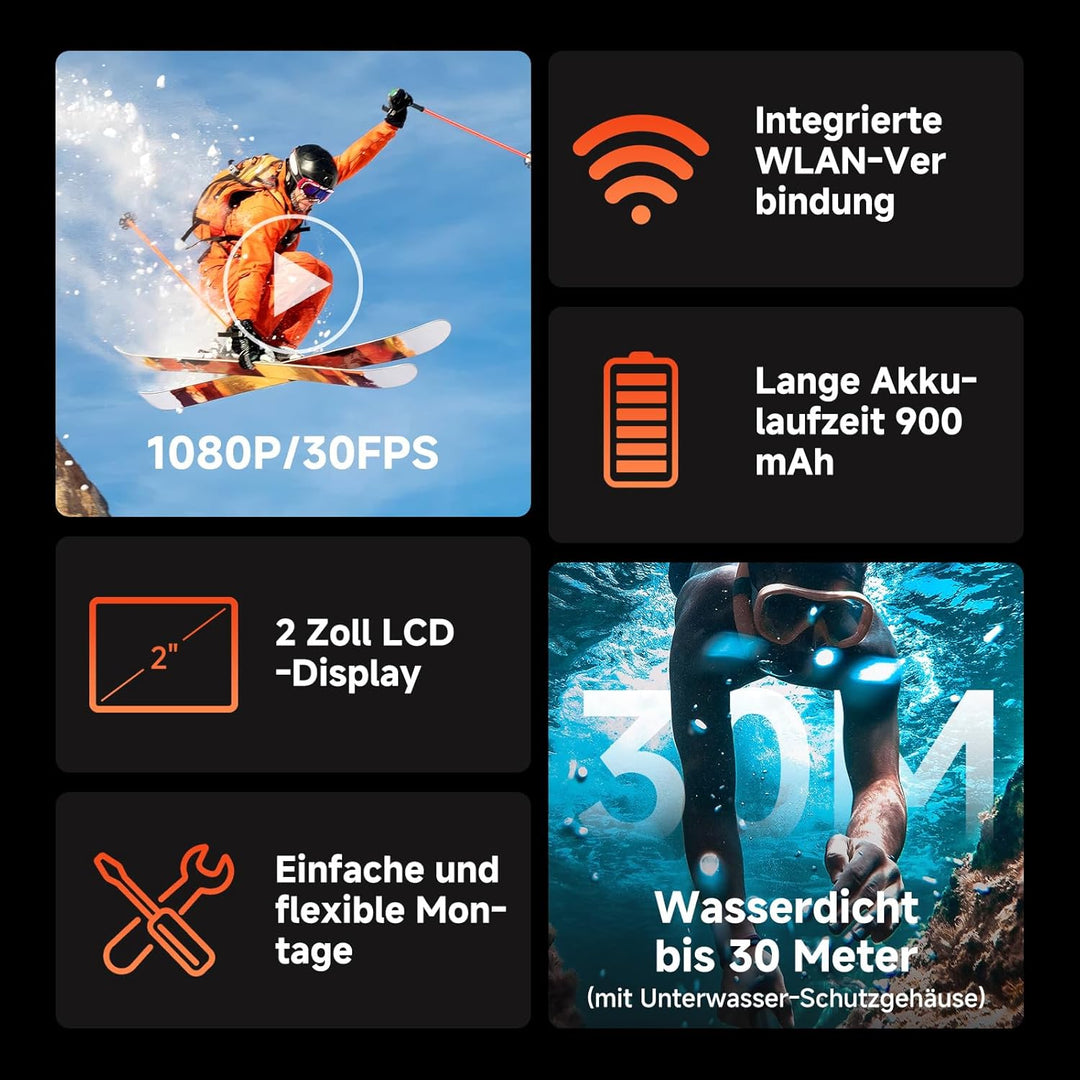 Rollei Actioncam 372 - Action-Camcorder mit Full HD Video Auflösung 1080/30 fps, bis 30 m wasserfest