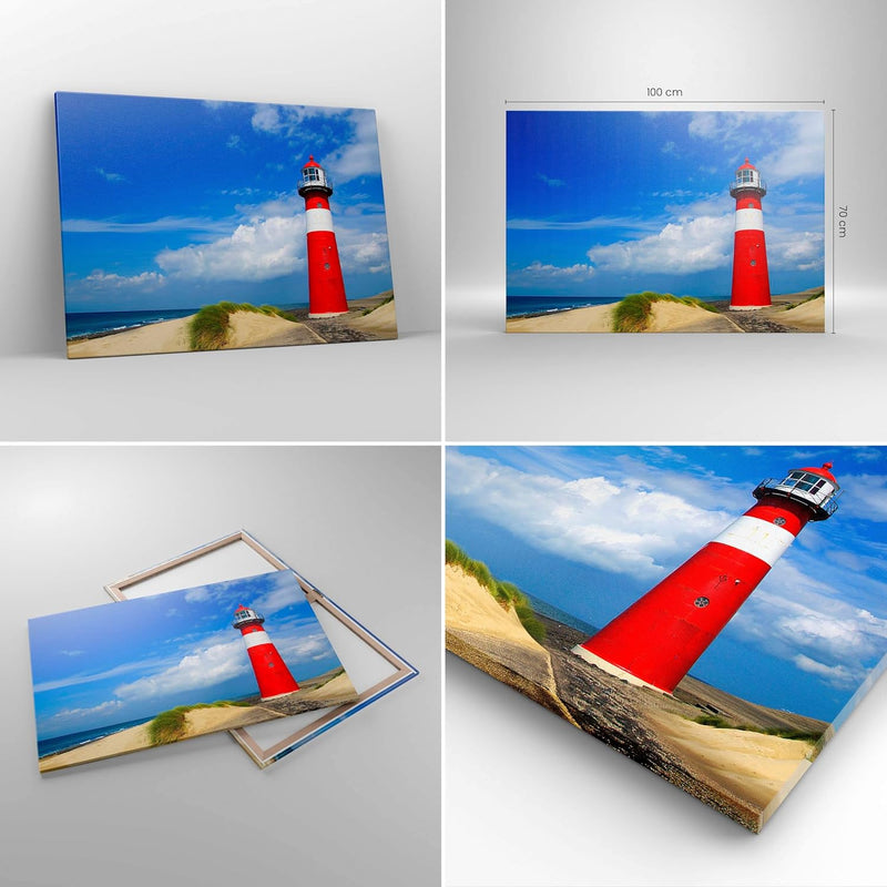 Bilder auf Leinwand 100x70cm Leinwandbild Turm Leuchtturm Ozean Ufer Gross Wanddeko Bild Schlafzimme