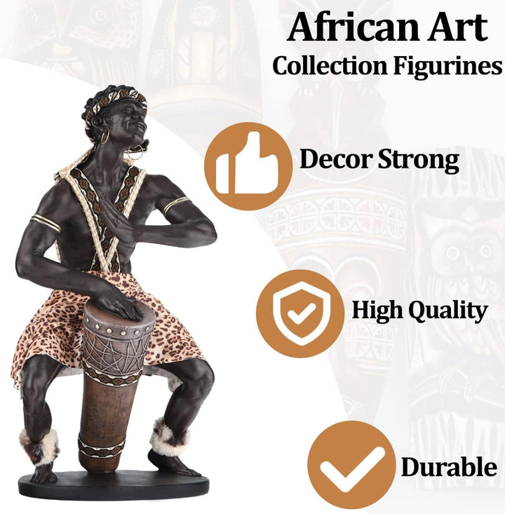 38 cm hohe afrikanische Statue für Heimdekoration, afrikanische Trommler-Statue aus Kunstharz, afrik