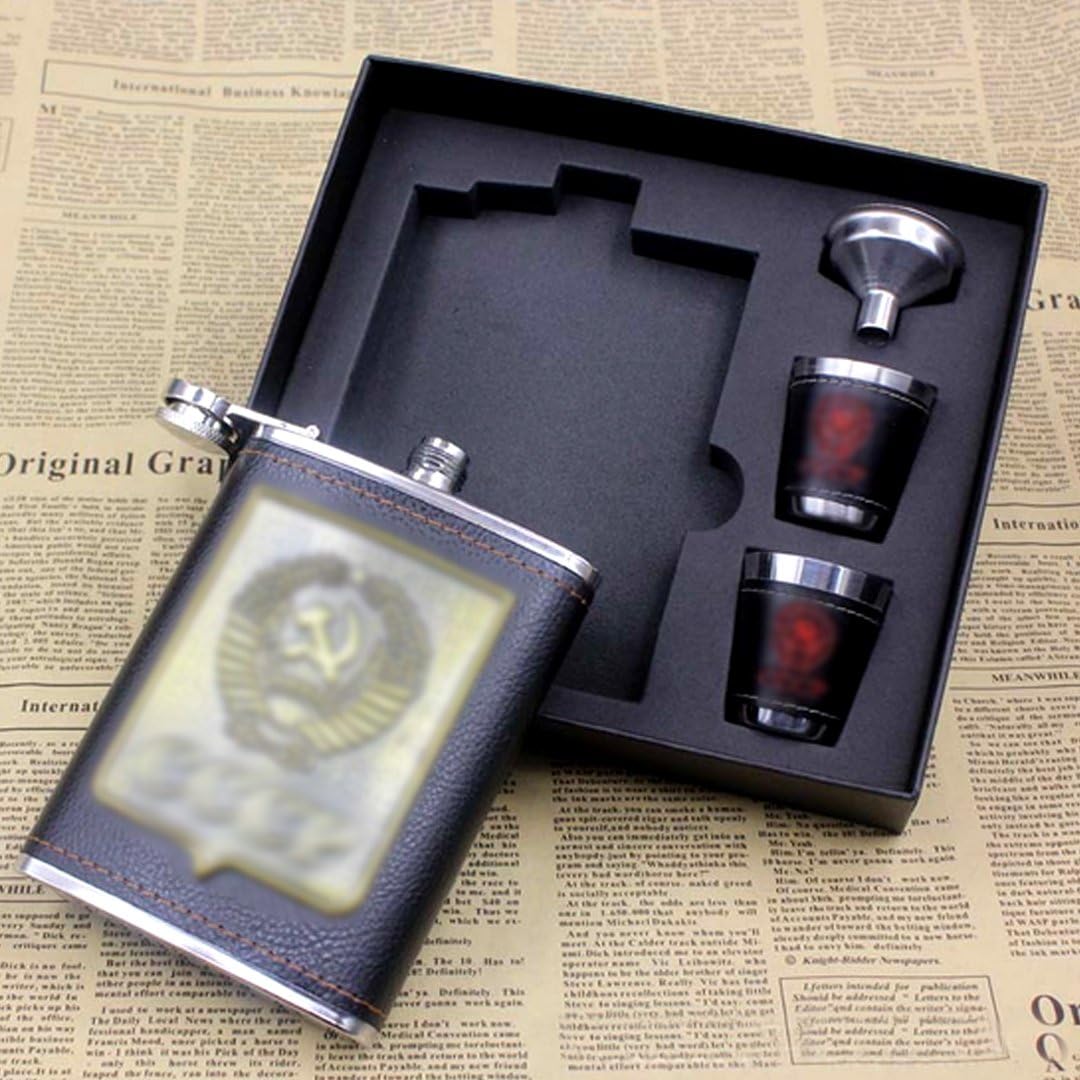 Milya 8 oz. mit schwarzer Lederummantelung inkl. Flachmann-Set Edelstahl Schnapsbehälter Tragbares i