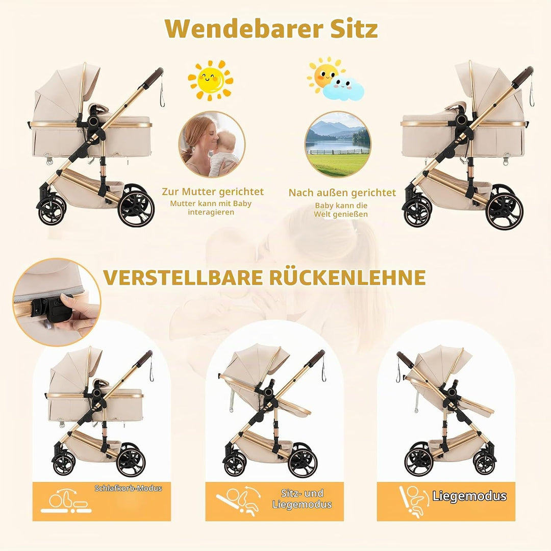BEBBY 3-in-1 Kinderwagen KombiKinderwagen-Set 2-in-1 Buggy faltbar Luxus Hochlandschaft Neugeborenes