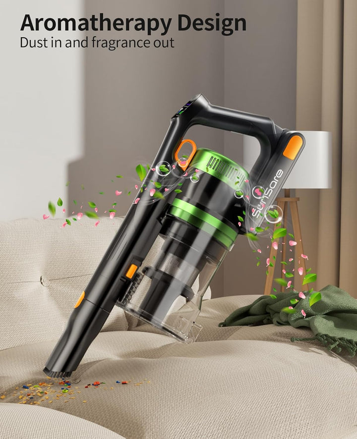 SunSare Akku Staubsauger Kabellos 600W/50000Pa/65Min, Akkustaubsauger mit HD Display, Aromatherapie，