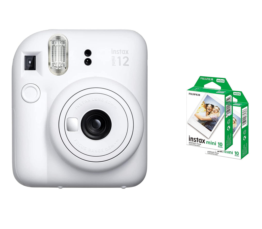 Fujifilm Instax Mini 12 Sofortbildkamera - Clay White + 2 Pack Film Kamera + 2er-Pack Filme Tonweiss