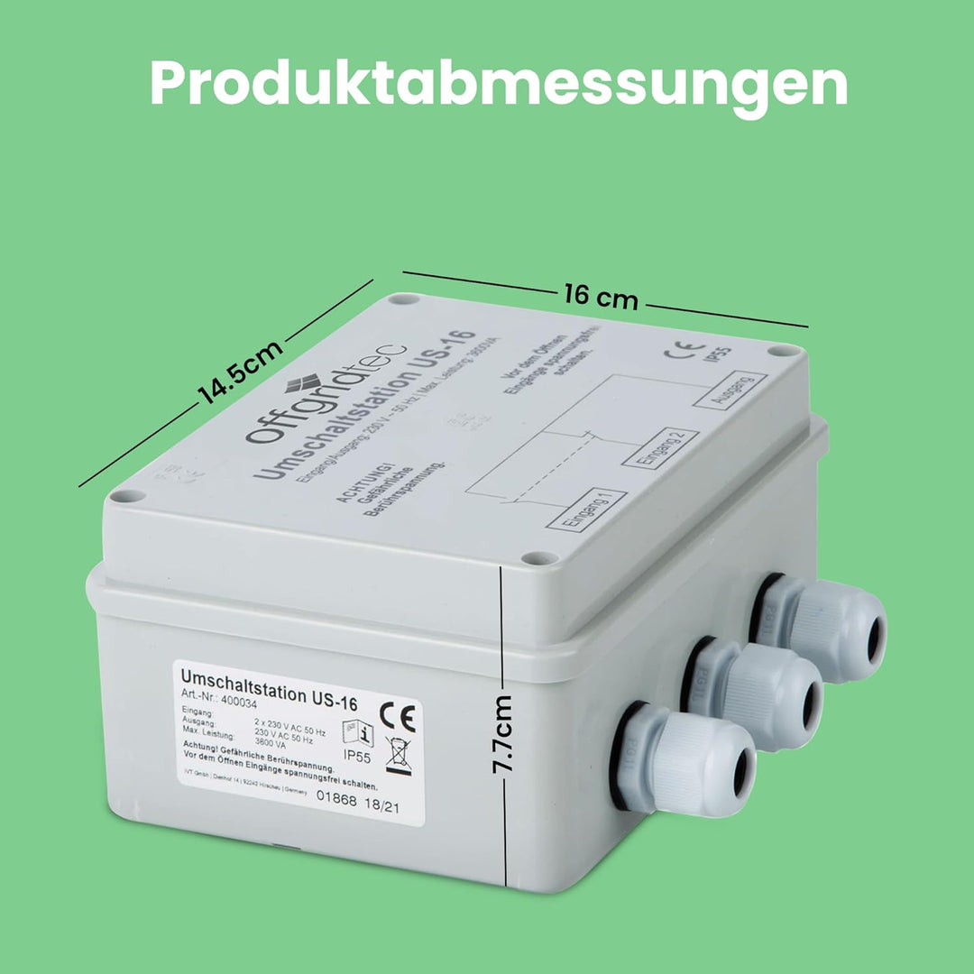 Offgridtec® Umschaltstation für Netzvorrangschaltung USV Betrieb US-16 230V 16A 3600W Single, Single