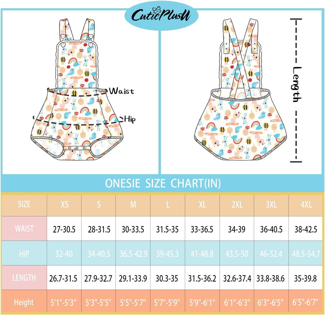 CutiePlusU Baumwolle Knopf-Schritt Damen-Overalls Bodysuit Pyjamas - Vollflächig bedruckter Strample