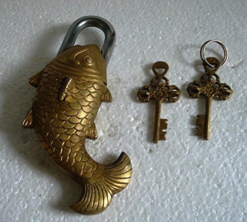Antik Stil Fisch Typ Vorhängeschloss – Schloss mit Schlüssel – Aus Messing – Vorhängeschloss