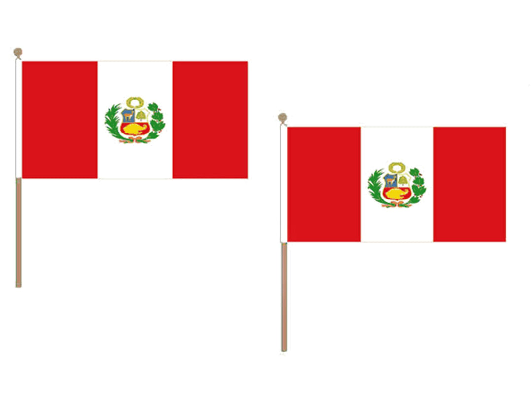 STOCKFLAGGE PERU 45x30cm mit holzmast - 10 stück PERUANISCHE STOCKFAHNE 30 x 45 cm - flaggen AZ FLAG