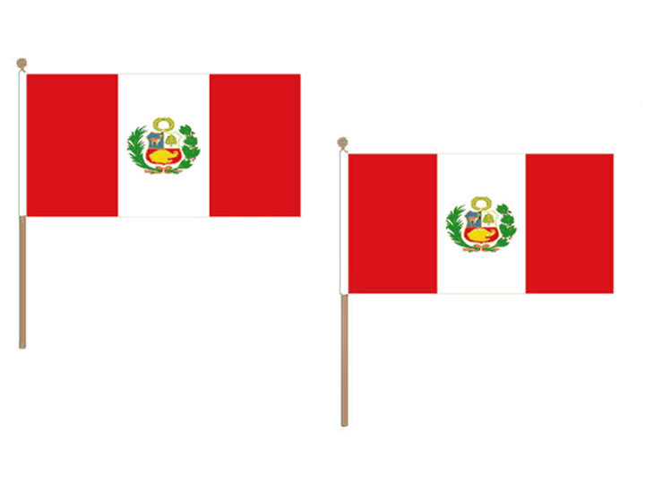 STOCKFLAGGE PERU 45x30cm mit holzmast - 10 stück PERUANISCHE STOCKFAHNE 30 x 45 cm - flaggen AZ FLAG