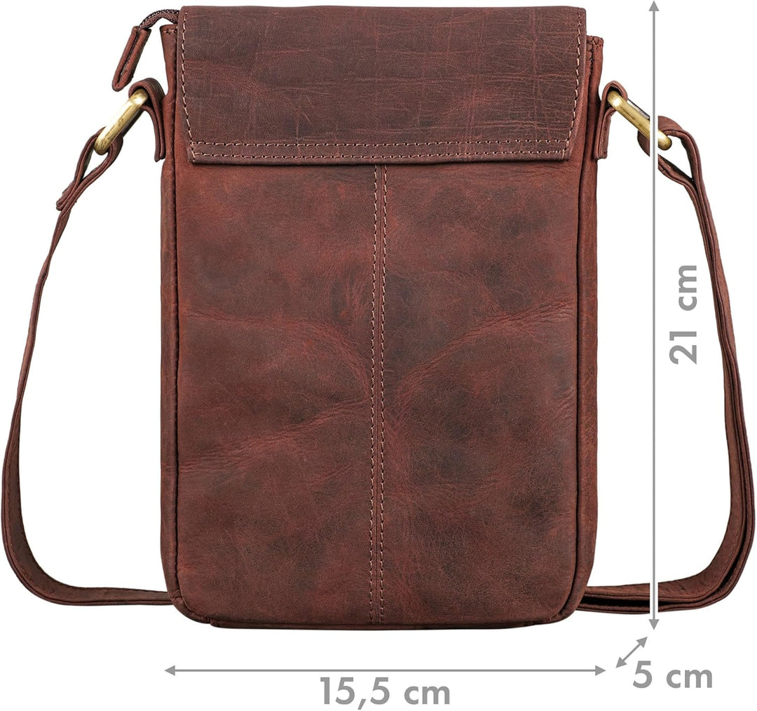 ROYALZ 'Louisiana' Leder Umhängetasche Klein für Männer Herren Ledertasche Mini Seitentasche Vintage