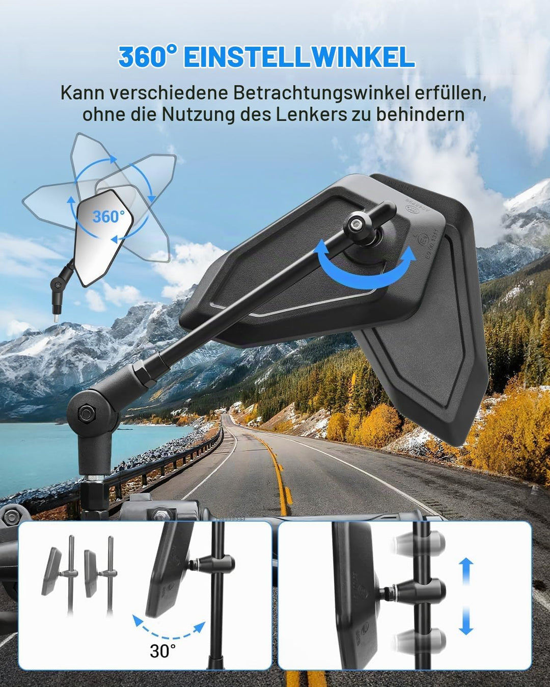 SUPAREE Motorrad Spiegel Klappbar Motorrad Rückspiegel M10 Lenkerspiegel motorrad e Geprüft 360°Dreh