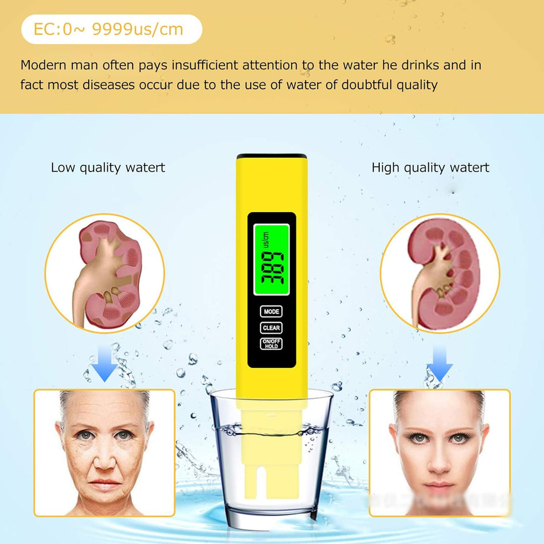 Fdit Tragbarer 3-in-1-pH-Tester Digital - Kombiniert mit TDS EC-Temperaturmesser Digital Water Quali