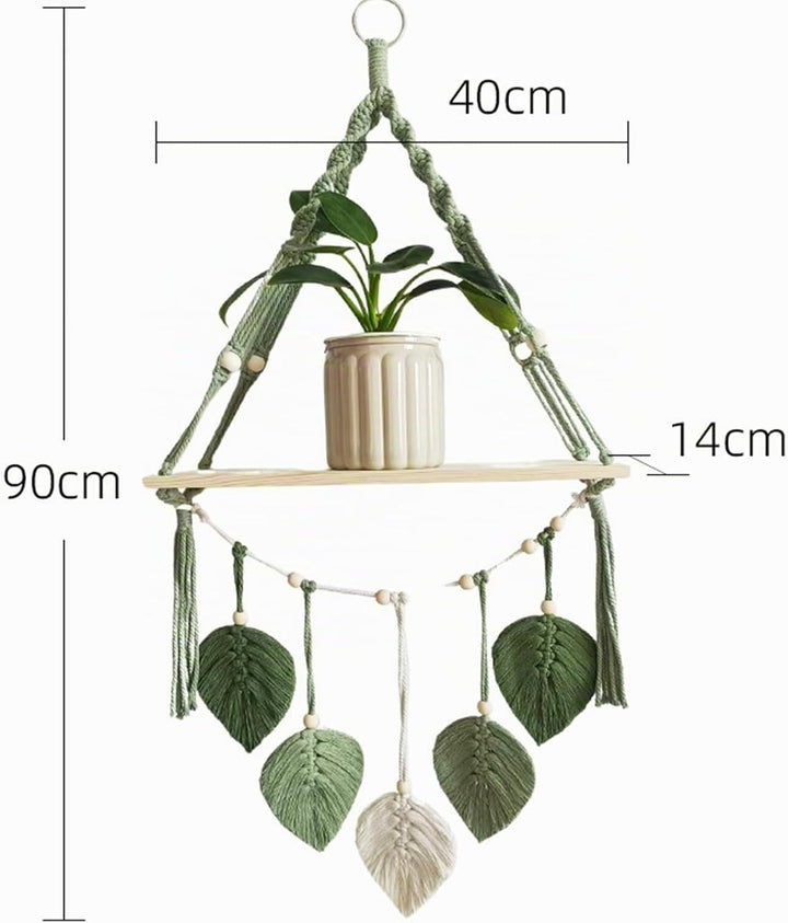 Swtgaah Makramee Holz Wandregal,Boho Hängeregal Wand Deko 40x 90x14 cm Pflanzenregal, Bücherregal Ba