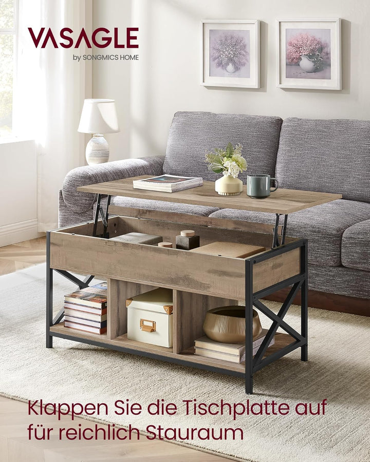 VASAGLE Couchtisch, höhenverstellbarer Wohnzimmertisch, Kaffeetisch, mit 1 verstecktem Fach und 3 of