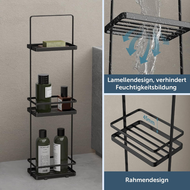 doporro Duschablage ohne Bohren, 3 Ebenen Badregal Stehend, Duschregal Schmales aus Metall, Modernes