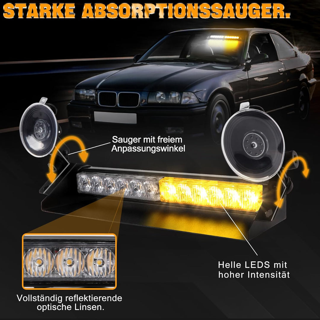 ROUTEKING Warnleuchte 12LED Frontblitzer - 9 Blinkende Stroboskop-Modi Blitzleuchte, IP66 Waterproof