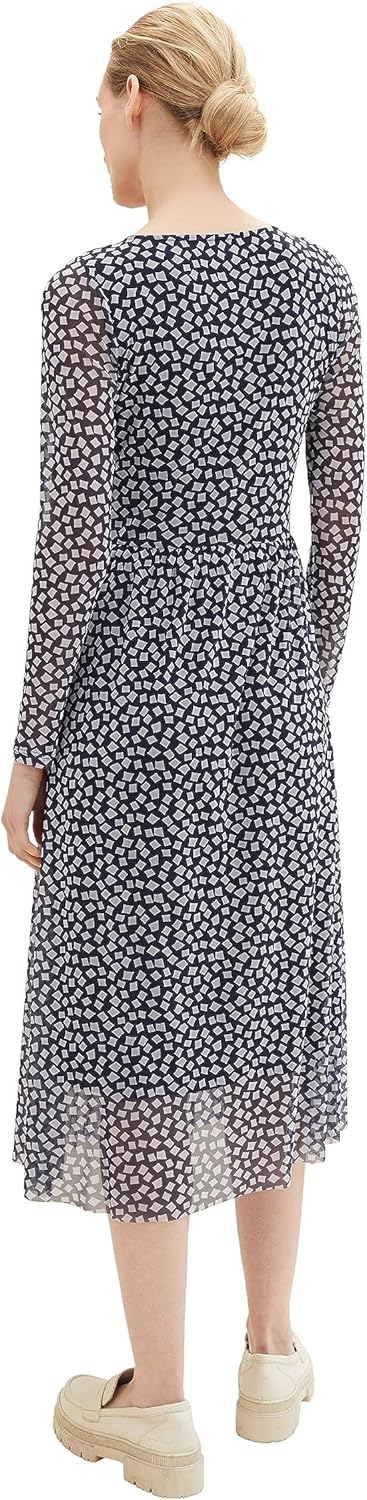 TOM TAILOR Damen Mesh Kleid mit Muster 34 30350 - Navy Geometric Design, 34 30350 - Navy Geometric D