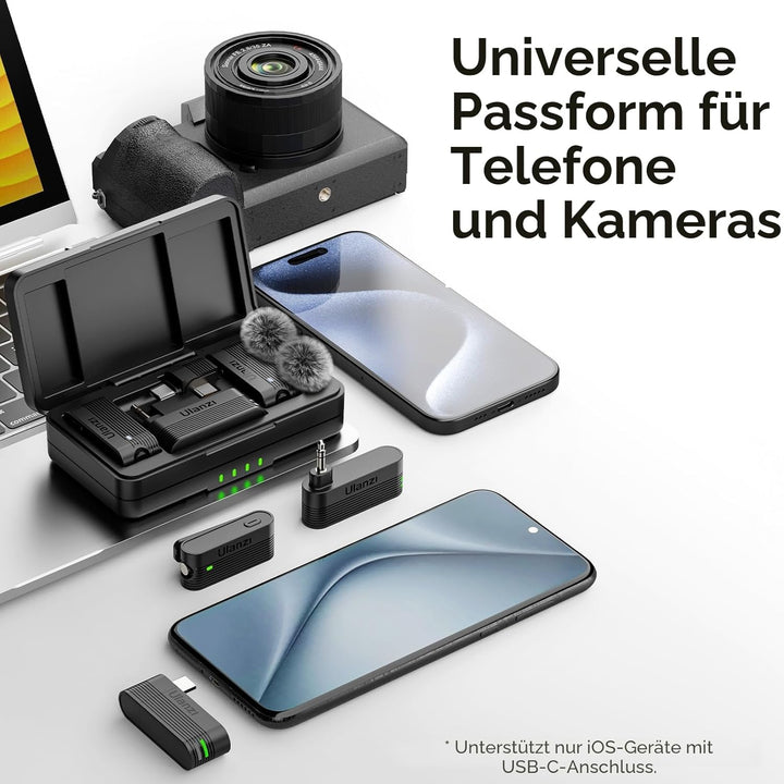 ULANZI A100 Lavalier Mikrofon für iPhone Android Kamera, USB C Mikrofon, 13.5H Akkulaufzeit, Mikrofo
