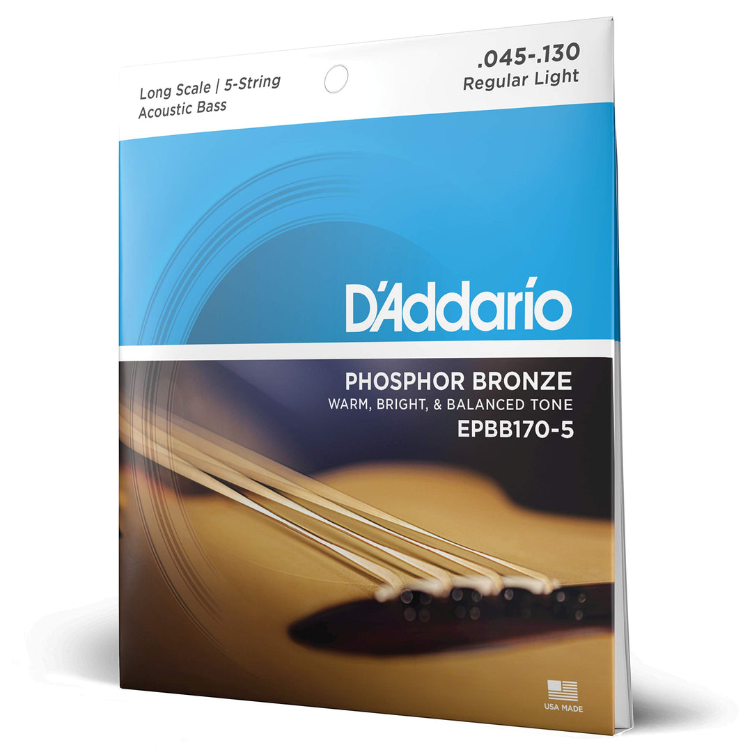 D'Addario EPBB170-5 Phosphor Bronze Akustik Bass Saitensatz 0,11 cm - 0,33 cm (.045 - .130 Zoll) Reg