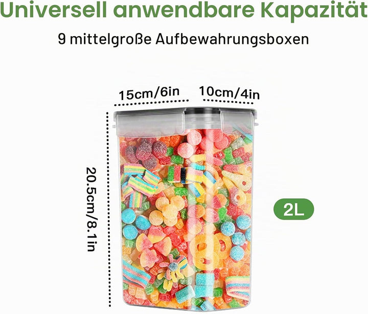 2L Grosse Vorratsdosen Satz mit 9 Müslidosen Aufbewahrungsbox Küche Luftdicht Behälter aus Plastik M