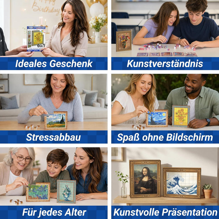 TOSY Picture Cube Iconic Masterpieces: 6-in-1 magnetisches Bilderpuzzle, 80 Blöcke, 488 Flächen/Magn