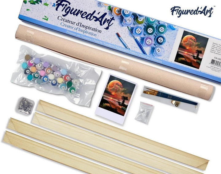 Figured'Art Malen Nach Zahlen Erwachsene Mit Rahmen Meer und Grosser Mond - Paint by Numbers Basteln
