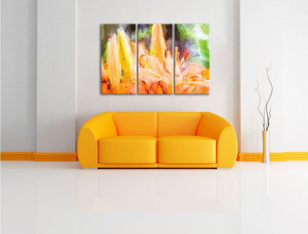 Pixxprint schöne orangene Lilien Kunst als Leinwandbild/Grösse: 3 Teilig (120x80 cm) cm/Wandbild/Kun