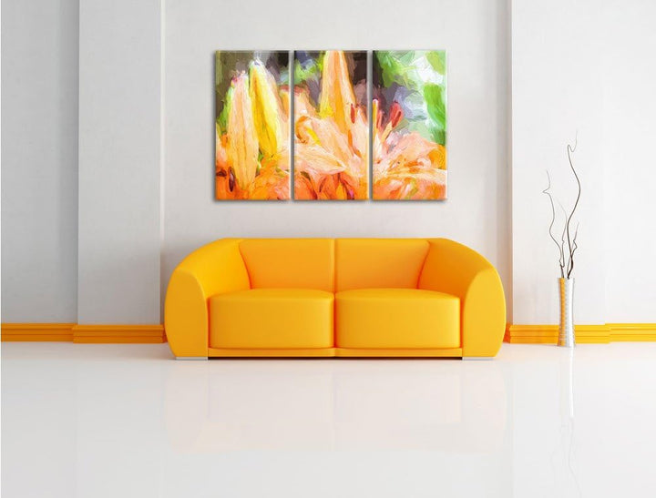 Pixxprint schöne orangene Lilien Kunst als Leinwandbild/Grösse: 3 Teilig (120x80 cm) cm/Wandbild/Kun