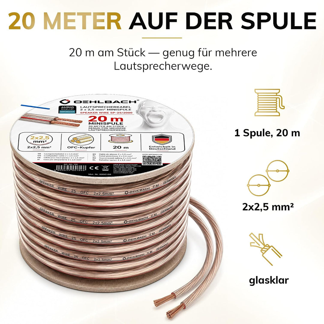 Oehlbach Speaker Wire SP-25 - Stereo HI-FI Lautsprecherkabel, Boxenkabel mit OFC (sauerstofffreies K
