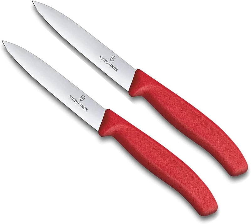 Victorinox 2-tlg Gemüsemesser Set Swiss Classic Rot – 10 cm ohne Wellenschliff – Tomatenmesser 2er S