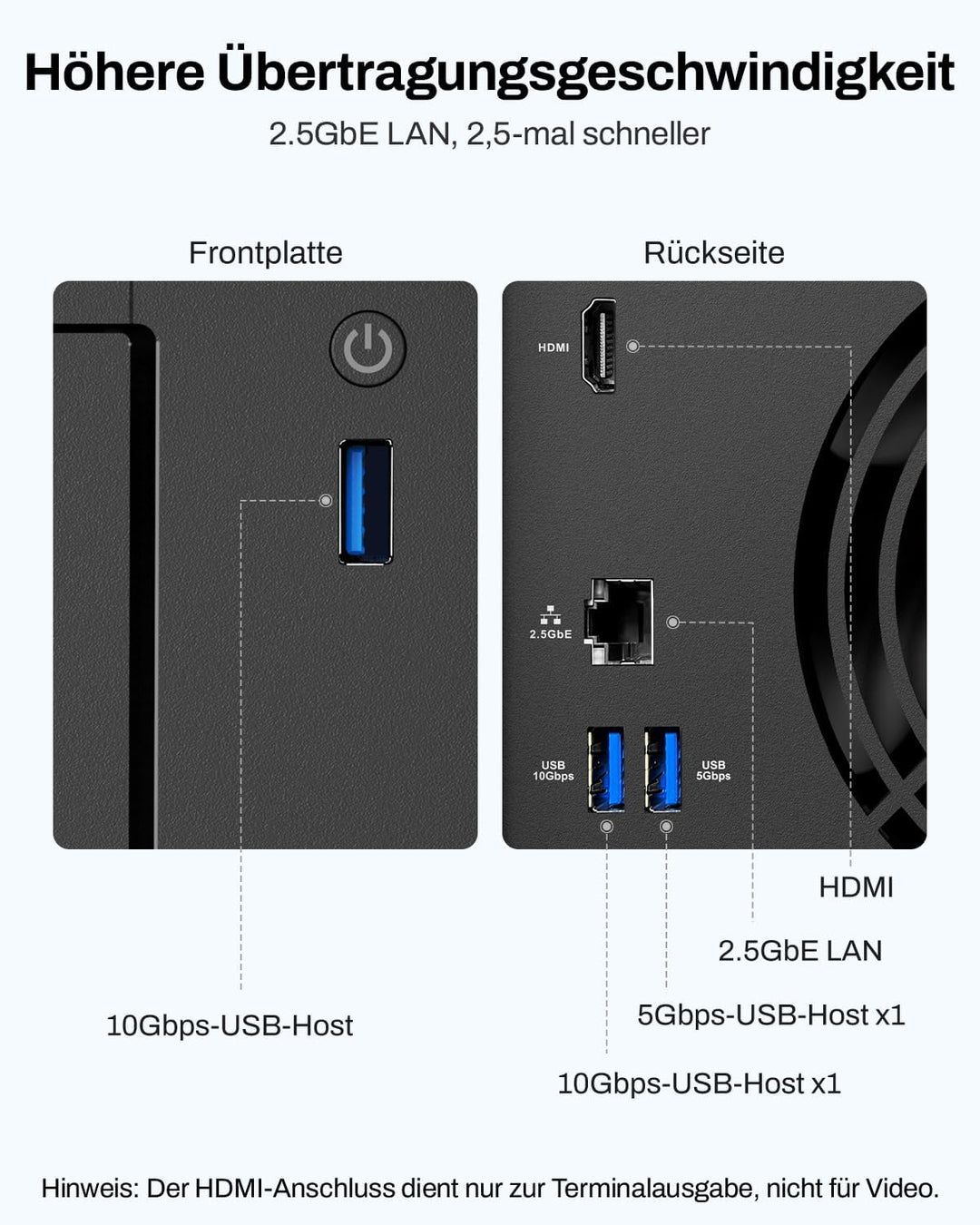 TERRAMASTER F4-425 4-Bay NAS-Speicher – Intel x86 Quad-Core-CPU, 4 GB RAM, 2,5 GbE LAN, Netzwerkgebu
