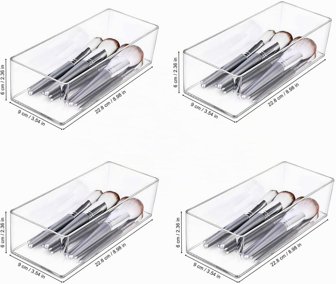 JessLab Acryl Organizer, 4er-Set Transparente Makeup Aufbewahrung für Schminktisch, Arbeitsplatte, B