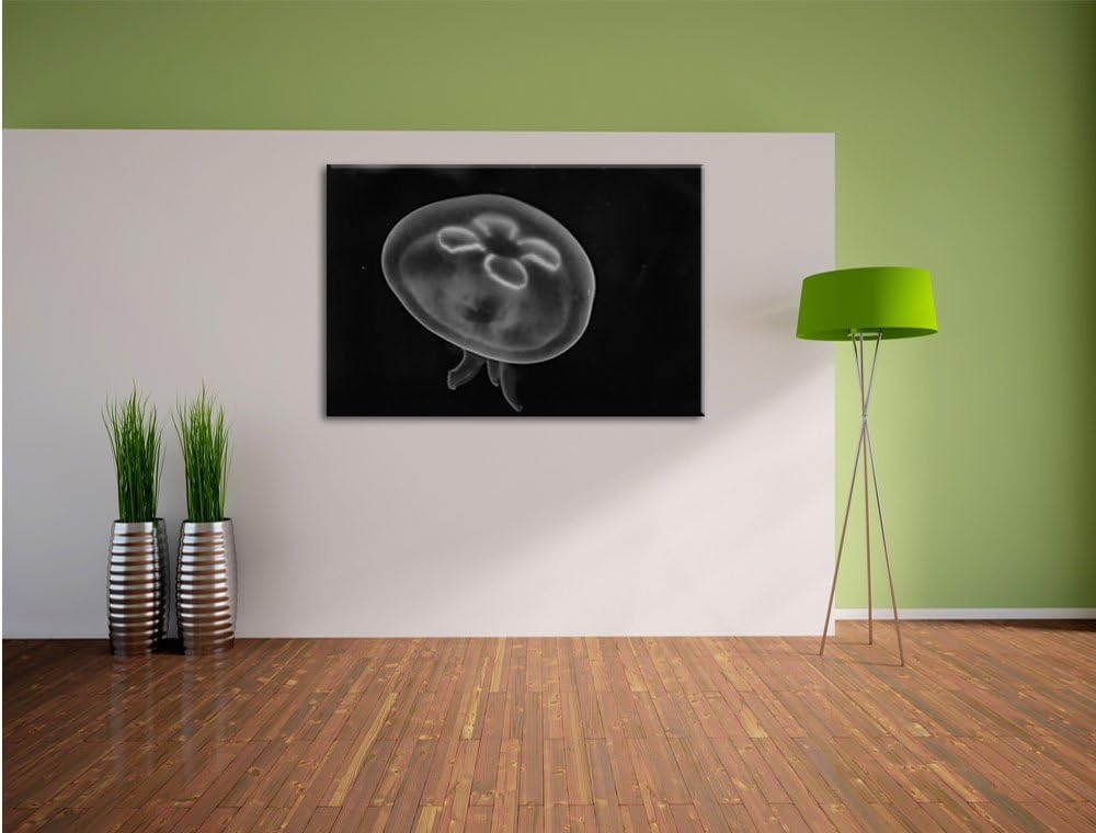 Pixxprint Leuchtend Blaue Qualle / 100x70cm Leinwandbild bespannt auf Holzrahmen/Wandbild Kunstdruck
