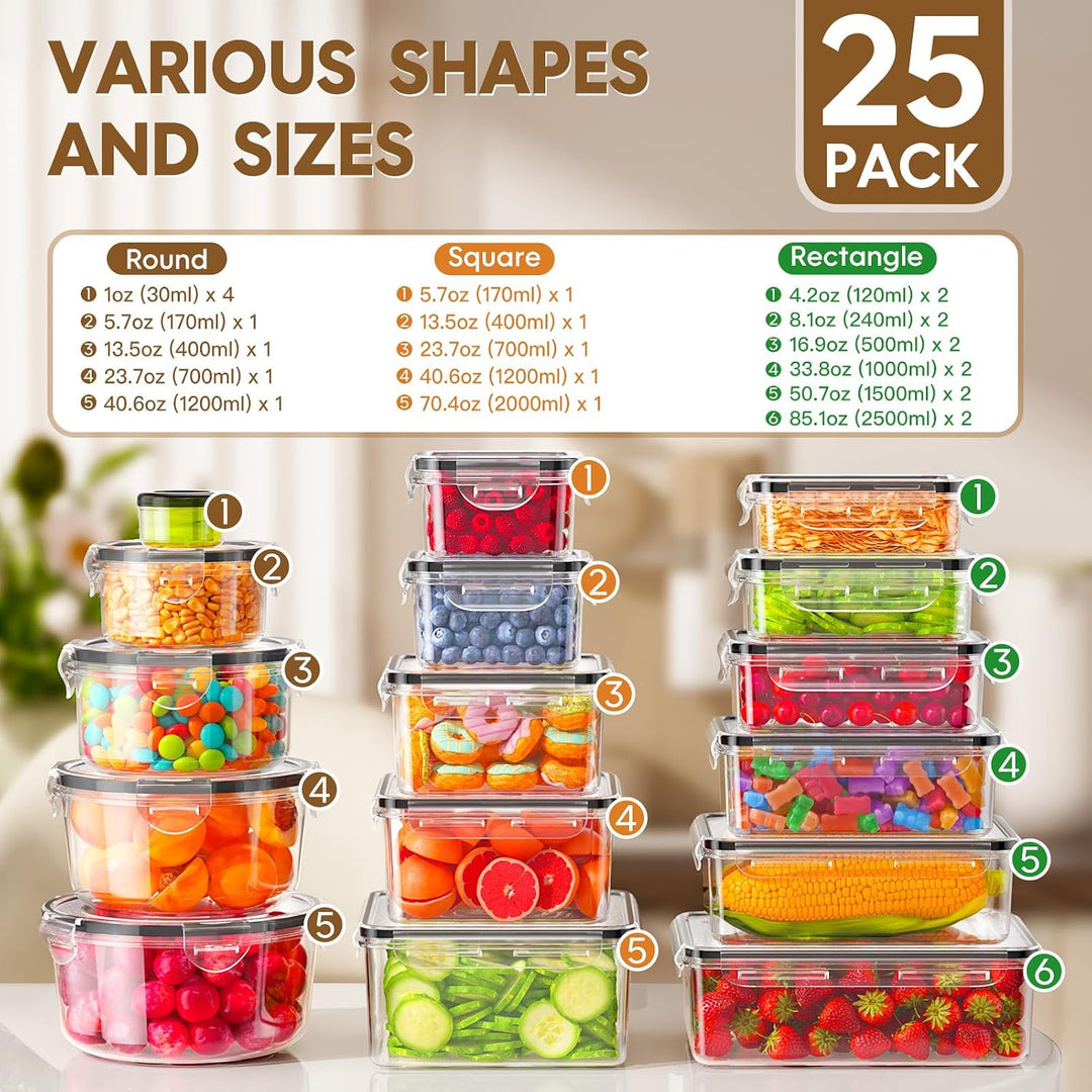 Frischhaltedosen mit Deckel, 50 Teile Vorratsdosen Set (25 Behälter &amp; 25 Deckel),Küche Meal Prep Box